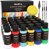 nicpro 30-color acrylic paint set with 3 brushes, sponges & paint knife- 2 oz (60ml) bottles – basic art supplies for artists, adults & kids - ideal for multi-surface craft painting on canvas, wood, leather, models, fabric, stone - non-toxic logo