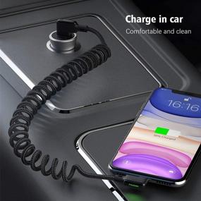 img 1 attached to ⚡ AICase 90° Coiled Charging Cable with Right Angle, Gaming LED Cord 6ft/1.8m, Elastic Nylon Cable for Phone XS/XS Max/XR/X/8/8 Plus/7/7 Plus, iPad Pro Air 2 and More - Charge and Sync