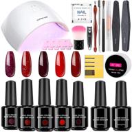 💅 gel nail polish kit with uv light: 5 colors for starter & professional | sparkly glitters included | manicure gel kit with base and top coat (red) logo