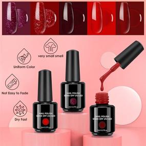 img 1 attached to 💅 Gel Nail Polish Kit with UV Light: 5 Colors for Starter & Professional | Sparkly Glitters Included | Manicure Gel Kit with Base and Top Coat (Red)