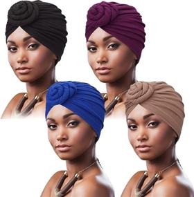 img 4 attached to 🧣 DRESHOW 5-Pack African Turban Headwraps for Women- Pre-Knotted Beanie Style Headwraps