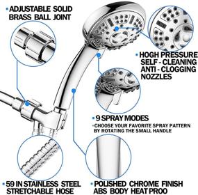 img 1 attached to 🚿 Powerful High Pressure Handheld Shower Head Set-9 Functions with 59'' Hose, Bracket & Teflon Tape—Revitalize Your Shower Experience Even with Low Water Pressure (C-UPC)