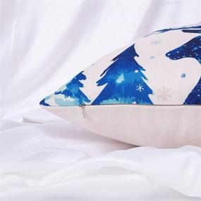 img 2 attached to Farmhouse Christmas Blue Pillow Covers - Set of 4 Holiday Linen Pillow Cases for Sofa Couch Home Decorations - 18x18 Inch Christmas Throw Pillow Covers