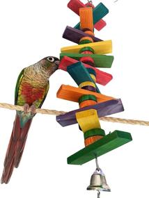 img 3 attached to 🦜 Tropical Chickens Wooden Bird Chew Toy: Colorful Hanging Wood Blocks for Parrots, Macaws, African Greys, and Conures