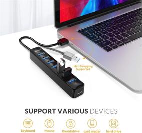 img 2 attached to 📦 iDsonix USB 3.0 Hub, 7-Port Powered USB Splitter with 5V/3A, SuperSpeed 5Gbps Data Transfer, for Laptop, iMac, Surface Pro, XPS, USB Flash Drives, Mobile HDD, Printer, Camera, and More - Black