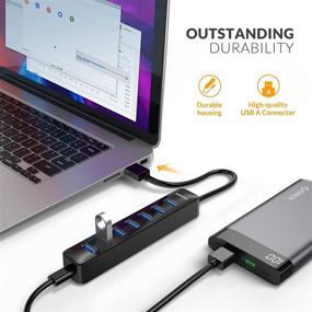 img 1 attached to 📦 iDsonix USB 3.0 Hub, 7-Port Powered USB Splitter with 5V/3A, SuperSpeed 5Gbps Data Transfer, for Laptop, iMac, Surface Pro, XPS, USB Flash Drives, Mobile HDD, Printer, Camera, and More - Black