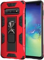 samsung galaxy s10 case military grade shockproof with kickstand stand built-in magnetic car mount armor heavy duty protective case for samsung galaxy s10 phone case (red) logo