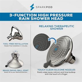 img 3 attached to 🚿 SparkPod High Pressure 3-Function Rain Shower Head - Luxury Modern Look - 3.75-inch Wide Angle Rainfall Showerhead - Easy Tool-less 1-Minute Installation (Chrome)