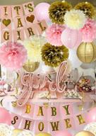 pink gold princess baby shower decorations: it's a girl banner, poms, lanterns, mom to be sash logo