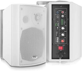 img 4 attached to Pyle PDWR53BTWT - Wall Mount Home Speaker System: Active Passive Mountable Bookshelf Indoor Studio Garage Patio Stereo Sound Home Theater Speaker