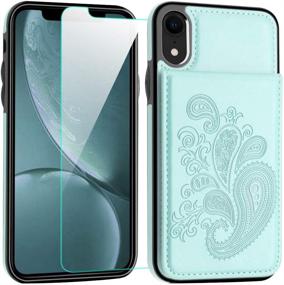 img 3 attached to 🌼 LakiBeibi iPhone XR Cases - Flower Series Slim PU Leather Wallet Flip Case with Card Holder & Screen Protector, Mint - Full Body Protective Case for Girls - Fits iPhone XR (2018) 6.1 Inches