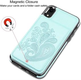 img 1 attached to 🌼 LakiBeibi iPhone XR Cases - Flower Series Slim PU Leather Wallet Flip Case with Card Holder & Screen Protector, Mint - Full Body Protective Case for Girls - Fits iPhone XR (2018) 6.1 Inches