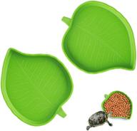 🐢 qxuji 2 pack leaf reptile food and water bowl set - ideal for tortoise, corn snake, crawl lizard - pet plate dish for drinking and eating logo