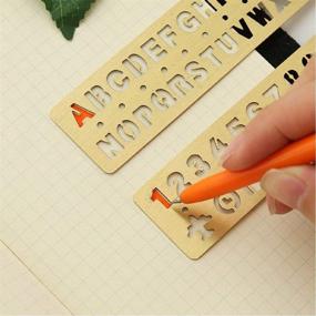 img 3 attached to 6-in-1 Stainless Steel Portable Drawing Template Ruler for Graffiti, 📐 Web UI, iOS, Typography: Number & Alphabet Stencils - Vintage Brass Style