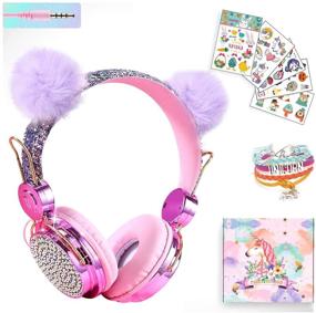 img 4 attached to 🐱 Cute Cat Ear Children Headset with Mic - Girls Pink Unicorn Wired Headphones for Boys, Teens, Tablet, Laptop PC - Ideal for School, Birthday, Xmas Gifts, and Gaming