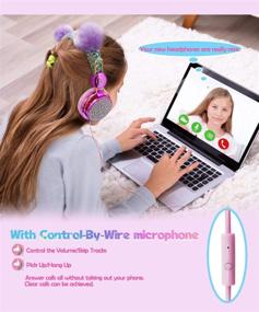 img 1 attached to 🐱 Cute Cat Ear Children Headset with Mic - Girls Pink Unicorn Wired Headphones for Boys, Teens, Tablet, Laptop PC - Ideal for School, Birthday, Xmas Gifts, and Gaming