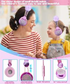 img 2 attached to 🐱 Cute Cat Ear Children Headset with Mic - Girls Pink Unicorn Wired Headphones for Boys, Teens, Tablet, Laptop PC - Ideal for School, Birthday, Xmas Gifts, and Gaming