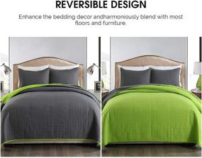 img 2 attached to 🛏️ JML 3 Piece Reversible King Size Quilt Set - Soft Lightweight Bedspread with Pillow Shams, 320GSM Microfiber Coverlet (92x104 inches, Charcoal Gray/Lime Green) - No Fading, Shrink Resistant