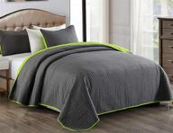 🛏️ jml 3 piece reversible king size quilt set - soft lightweight bedspread with pillow shams, 320gsm microfiber coverlet (92x104 inches, charcoal gray/lime green) - no fading, shrink resistant logo