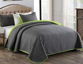img 4 attached to 🛏️ JML 3 Piece Reversible King Size Quilt Set - Soft Lightweight Bedspread with Pillow Shams, 320GSM Microfiber Coverlet (92x104 inches, Charcoal Gray/Lime Green) - No Fading, Shrink Resistant