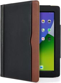 img 2 attached to 📱 S-Tech Black and Tan Apple iPad 9.7 5th Gen 2017 / 6th Gen 2018 Soft Leather Wallet Smart Cover - Flip Case with Sleep/Wake + Great Value