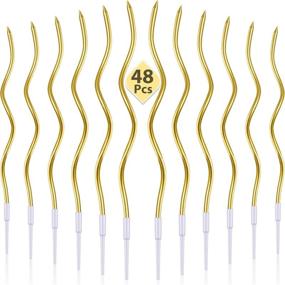 img 4 attached to 🎂 Sparkling Metallic Gold Twisty Birthday Candles Set - 48 Pieces Spiral Cake Candles with Holders for Cake Decoration at Birthday, Wedding, and Party Celebrations