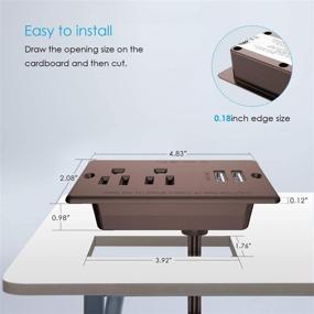 img 3 attached to ETL Listed Conference Recessed Power Strip with USB Ports | Brown Desk Outlet Plug - 6.56FT Cord, 125V 12A 60HZ 1500W