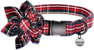 red plaid cotton dog collar with bowtie, christmas-themed | adjustable & comfortable for small, medium, and large dogs - dogwong logo