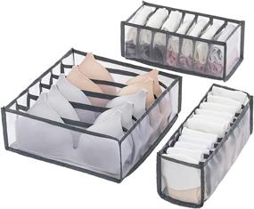 img 4 attached to 📦 Pack of 3 Foldable Gray Underwear Organizer Bins for Drawer - Bra, Socks, Ties & More - Efficient Underwear Storage Compartment Box