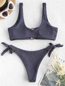 img 2 attached to 👙 ZAFUL Women's Ribbed O-Ring String Bikini: Trendy Swimwear with Cheeky Thong Design – Two Pieces Bathing Suit for Beach-Ready Style