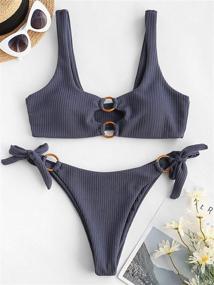 img 3 attached to 👙 ZAFUL Women's Ribbed O-Ring String Bikini: Trendy Swimwear with Cheeky Thong Design – Two Pieces Bathing Suit for Beach-Ready Style