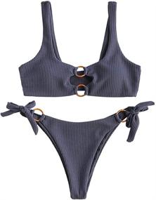 img 4 attached to 👙 ZAFUL Women's Ribbed O-Ring String Bikini: Trendy Swimwear with Cheeky Thong Design – Two Pieces Bathing Suit for Beach-Ready Style