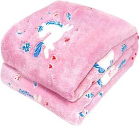 img 2 attached to Glow in The Dark Unicorn Throw Blanket - Cozy Soft Flannel Fleece Blanket for Girls, Warm Plush Blankets for Couch Bed, Living Room Decor - Ideal Gift for Kids & Teens - 50 x 60 Inches, Pink