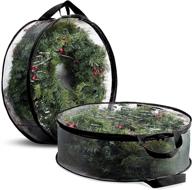 🎄 2-pack holiday wreath storage container - 24" christmas wreath storage, strong handles, dual zipper, waterproof, transparent pvc fabric for easy find logo