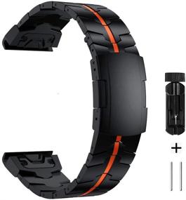 img 4 attached to 🔩 Качественный стальной ремешок для часов Garmin Fenix 6X/5X Plus - эмалевое покрытие, черный+оранжевый