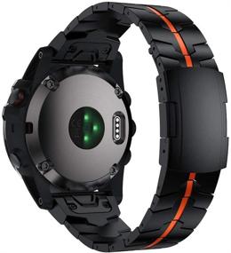 img 2 attached to 🔩 Качественный стальной ремешок для часов Garmin Fenix 6X/5X Plus - эмалевое покрытие, черный+оранжевый