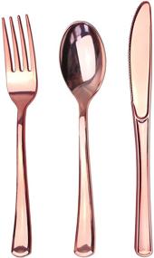 img 4 attached to 🍽️ JL Prime 75 Rose Gold Plastic Silverware Set - Elegant Disposable Cutlery for Parties & Weddings: 25 Forks, 25 Spoons, 25 Knives