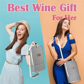 img 2 attached to 🍷 Tirrinia Insulated Wine Tote Bag - 2 Bottle Wine Cooler Carrier for BYOB Restaurants, Wine Tasting, Travel, Park, Beach - Perfect Gift for Wine Lovers, Blue Stripe Design