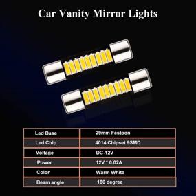 img 1 attached to 💡 Enhanced Brightness 29MM Festoon 6614F LED Bulb, LED Fuse Bulb for Car Sun Visor Vanity Mirror Lights, 4014 9SMD Warm White DC-12V (Pack of 6)