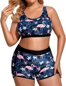 img 2 attached to 👙 Plus Size Women's Tankini Swimsuits: 3 Piece Set with Athletic Bathing Suits, Boy Shorts & Tank Top with Sports Bra