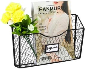 img 2 attached to 🐔 Black Metal Chicken Wire Magazine Rack with Tag Slot, Wall Mount File Holder and Mail Organizer, PAG 3 Pockets