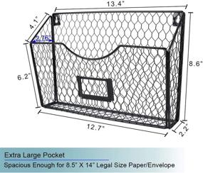 img 1 attached to 🐔 Black Metal Chicken Wire Magazine Rack with Tag Slot, Wall Mount File Holder and Mail Organizer, PAG 3 Pockets