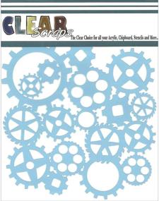 img 1 attached to 🔍 Clear Scraps CSSM6-GRS Plastic Film Stencil, Translucent Gears, 6" x 6