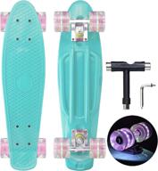 phnholun mini led light-up skateboard cruiser: complete 22 inch plastic skate board for kids boys girls teens youths adults beginners logo