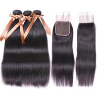 🔥 allrun brazilian straight hair bundles with closure - 20 22 24 inch + 18 inch closure - 100% virgin human hair extensions - free part lace closure - natural black color logo