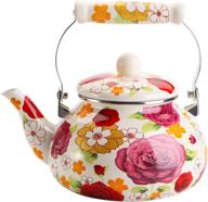 🌺 large 2.6 quart vintage enamel tea kettle - beautiful floral enamel-steel teapot with porcelain handle for stovetop logo