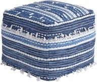 🔵 signature design by ashley anthony cotton woven pouf: blue & white, 20 x 16 inches logo