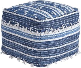 img 2 attached to 🔵 Signature Design by Ashley Anthony Cotton Woven Pouf: Blue & White, 20 x 16 Inches