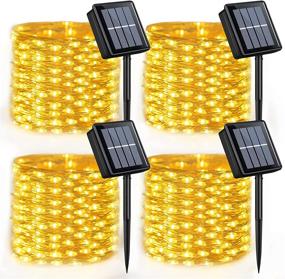 img 4 attached to 🌞 Waterproof Solar Christmas Lights Outdoor - 4 Pack of 33ft 100 LED Warm White Solar Fairy Lights with Copper Wire, Solar String Lights with 8 Modes for Garden Yard Patio Fence Decoration