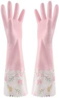 women's waterproof winter gloves with pink flower design - non-slip long cuff latex glove, ideal for dishwashing, household cleaning, and kitchen use, with fleece lining logo